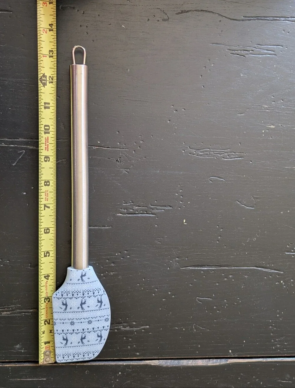Pair of Winter Theme Nordic Holiday Spatulas Brushed Metal Handles Reindeer